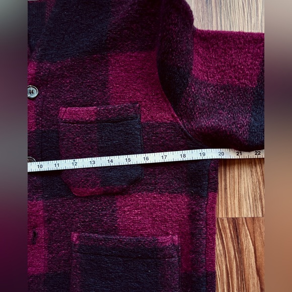 Universal Works Wool Checkered Cardigan in Burgundy and Black (Size S-M) - Picture 4 of 6